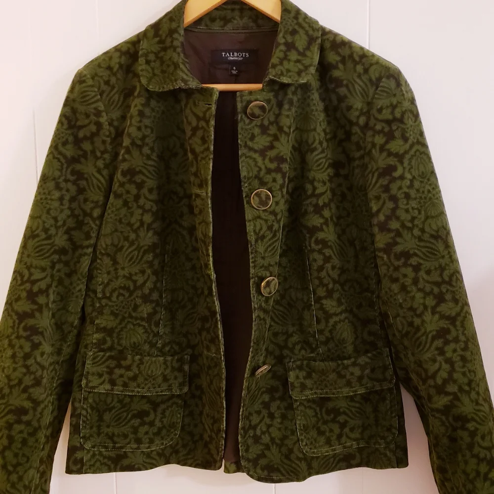 Talbots Women Jacket Size 6 Green Brown Soft Velvet Corduroy Cotton Spandex Blnd - Picture 5 of 12